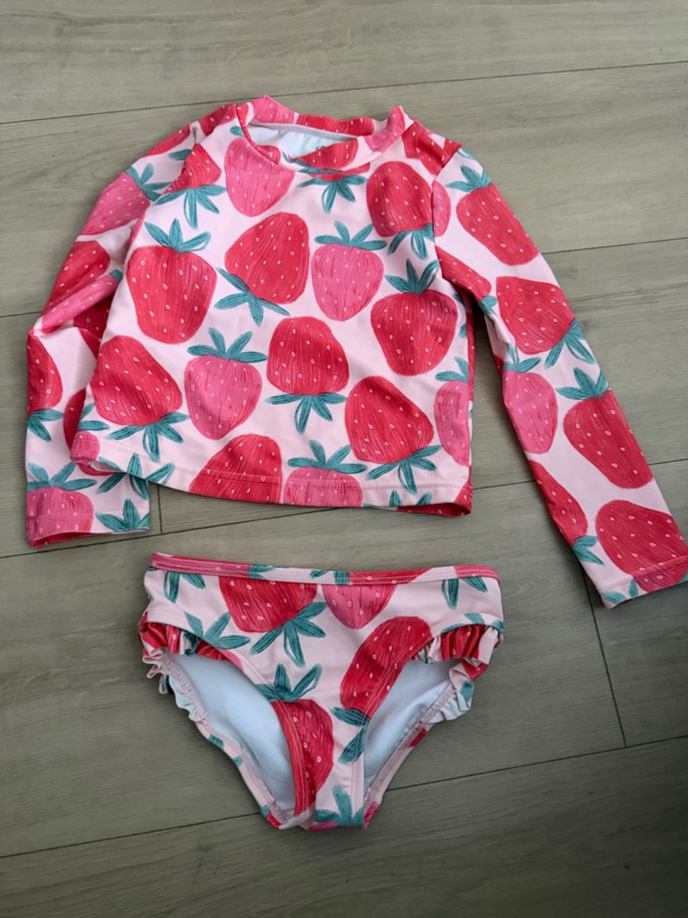 Carter's Pink Strawberry Print Long Sleeve Rash Guard Set